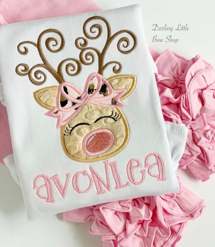 Reindeer shirt or bodysuit for girls - Sweet deer in pink and gold - Darling Little Bow Shop