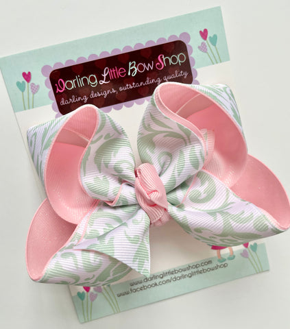 Pink and Sage Hairbow - Darling Little Bow Shop