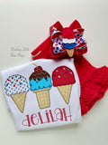 Ice Cream Hairbow in red, white and blue - Darling Little Bow Shop
