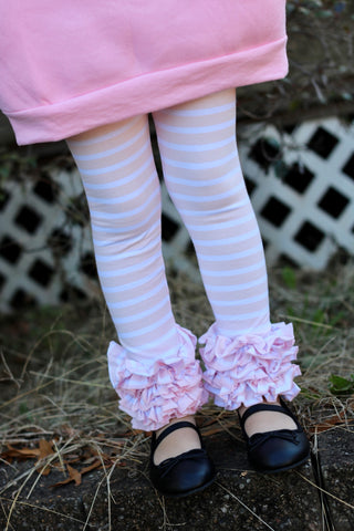 Ice Pink Striped Ruffle Leggings - Darling Little Bow Shop