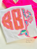 Neon Pink Mermaid Girls shirt, ruffle shirt, tank or bodysuit - Magical Mermaid Monogram - light blue and Lilly inspired monogram - Darling Little Bow Shop