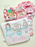 Nutcracker hairbow with pink and aqua ribbons - Darling Little Bow Shop
