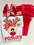 Girls Reindeer shirt or bodysuit for girls - girly rudolf shirt - Darling Little Bow Shop