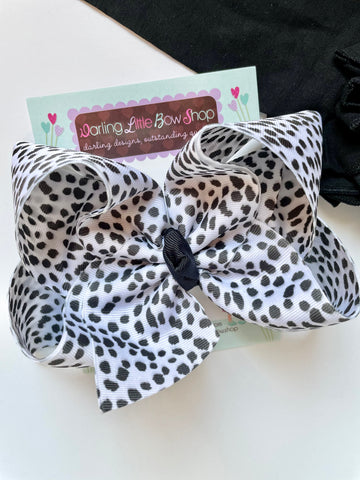 Dalmatian Dot hairbow -- 4-5" or 6” hairbow with optional headband -- white and black dot - Darling Little Bow Shop