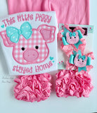 This little piggy stayed Home shirt or bodysuit for girls in pink and aqua blue - Darling Little Bow Shop
