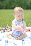 Boys Blue Seersucker American Flag Romper - Darling Little Bow Shop