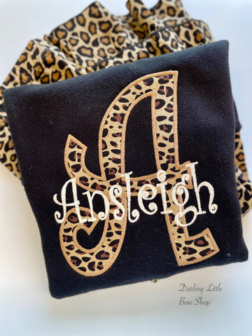 Leopard print initial monogram sweatshirt - Darling Little Bow Shop