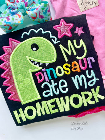 Girls My dinosaur ate my homework shirt - Darling Little Bow Shop