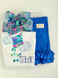 Girls Kite shirt, ruffle shirt, tank or bodysuit -- Royal, Navy and Mint kite in Lilly fabric - Darling Little Bow Shop
