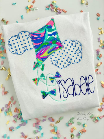 Girls Kite shirt, ruffle shirt, tank or bodysuit -- Royal, Navy and Mint kite in Lilly fabric - Darling Little Bow Shop