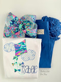 Girls Kite shirt, ruffle shirt, tank or bodysuit -- Royal, Navy and Mint kite in Lilly fabric - Darling Little Bow Shop
