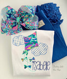 Girls Kite shirt, ruffle shirt, tank or bodysuit -- Royal, Navy and Mint kite in Lilly fabric - Darling Little Bow Shop