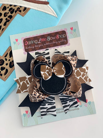 Miss Mouse Bow - Leopard Print Animal Kingdom theme hairbow - Darling Little Bow Shop - Darling Little Bow Shop