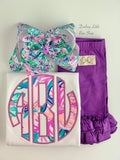 Lilly Monogram Girls shirt, ruffle shirt, tank or bodysuit - Mermaid in the Shade in lavender and purple - Darling Little Bow Shop
