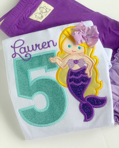 Mermaid Birthday Shirt or bodysuit for girls ANY AGE - Darling Little Bow Shop