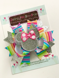 Miss Mouse Bow in bright rainbow colors and silver - Darling Little Bow Shop