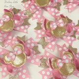 Miss Mouse Bow in pink and gold - Darling Little Bow Shop