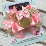 Miss Mouse Bow in pink and gold - Darling Little Bow Shop