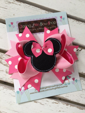 Miss Mouse Bow in pink, hot pink and black - Darling Little Bow Shop