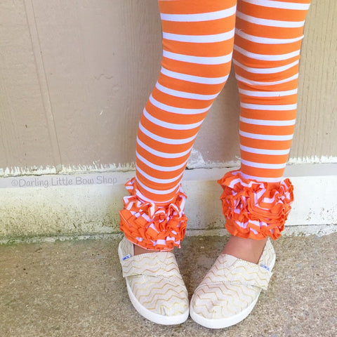 Orange and White Striped ruffle leggings - Darling Little Bow Shop