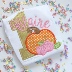 Pumpkin Birthday shirt or bodysuit for girls in pink and gold floral