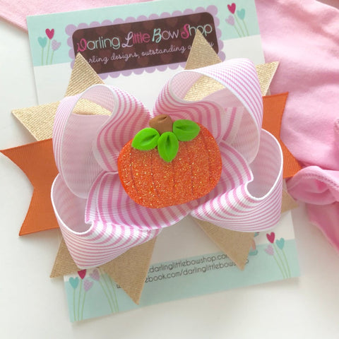 Pretty Pumpkin hairbow in pink and gold - Darling Little Bow Shop