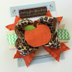 Pumpkin Glam Bow, Pumpkin leopard hairbow