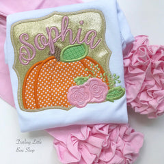 A Pretty Pumpkin Patch shirt or bodysuit for girls in pink and gold
