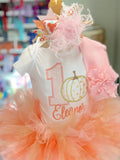 Pumpkin First birthday Tutu outfit in pink, peach and gold - Darling Little Bow Shop