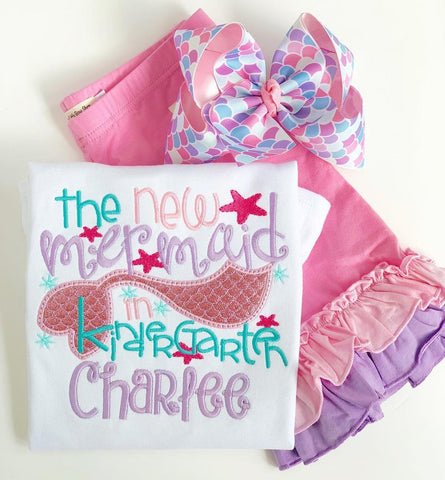 New Mermaid in School shirt -- customize for preschool, kindergarten, 1st grade, etc - Darling Little Bow Shop