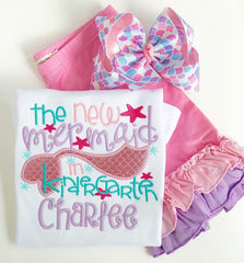 New Mermaid in School shirt -- customize for preschool, kindergarten, 1st grade, etc