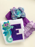Seahorse Girls shirt, ruffle shirt, tank or bodysuit - Purple and Aqua beautiful Seahorse top - Darling Little Bow Shop