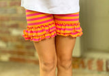 Summer Sherbert Shorties - hot pink and orange striped ruffle shorts - Darling Little Bow Shop