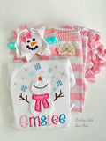 Snowman Hairbow in pink, white, silver and blue - Darling Little Bow Shop