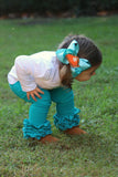 Blue Lagoon ruffle leggings - teal icing leggings - Darling Little Bow Shop