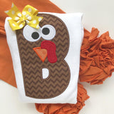 Thanksgiving bodysuit or shirt for girls -- Turkey Face Alphabet - Darling Little Bow Shop